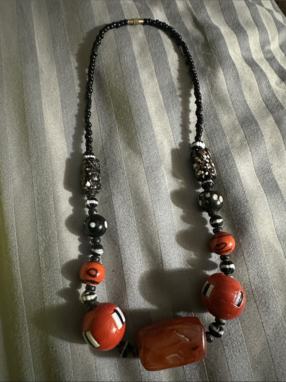 Handmade Black and Red Beaded Statement Necklace
